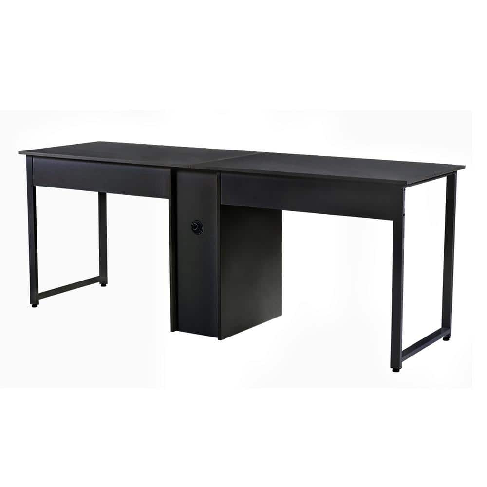 Magic Home 78.74 in. Retangular Black Metal 2-Person Home Office Desk Workstation Desk Writing Desk with Storage