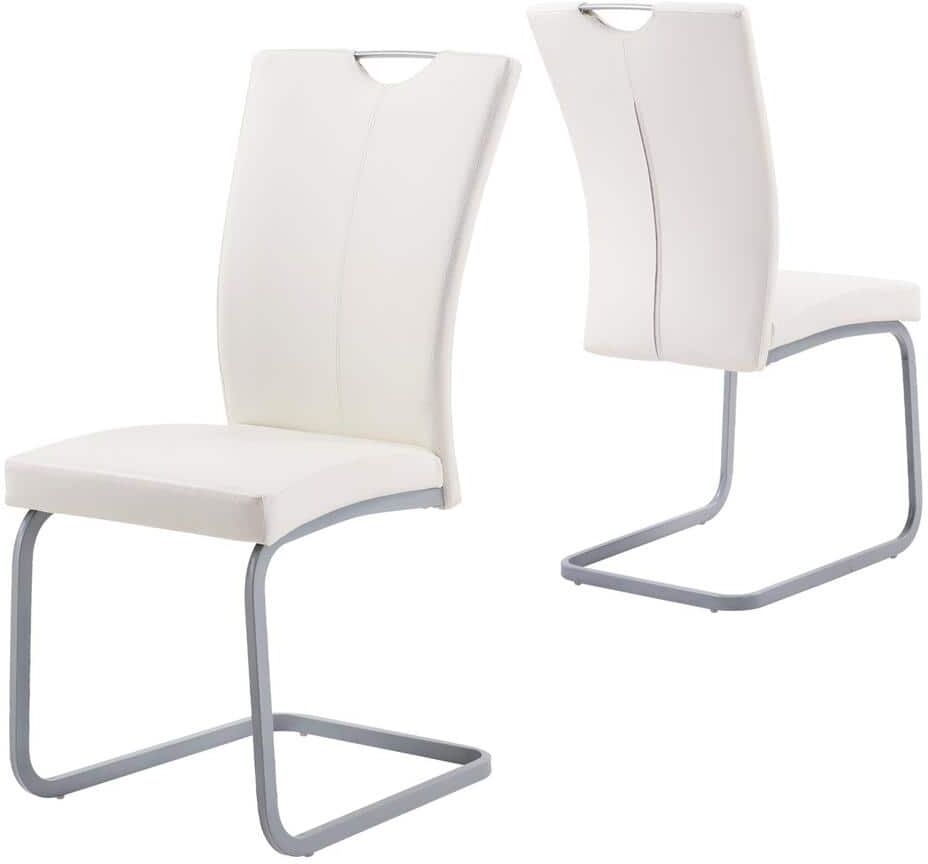 GOJANE White Modern Upholstered High Back Leather Side Dining Chairs with Firm Legs for Home Kitchen Furniture（Set of 2）