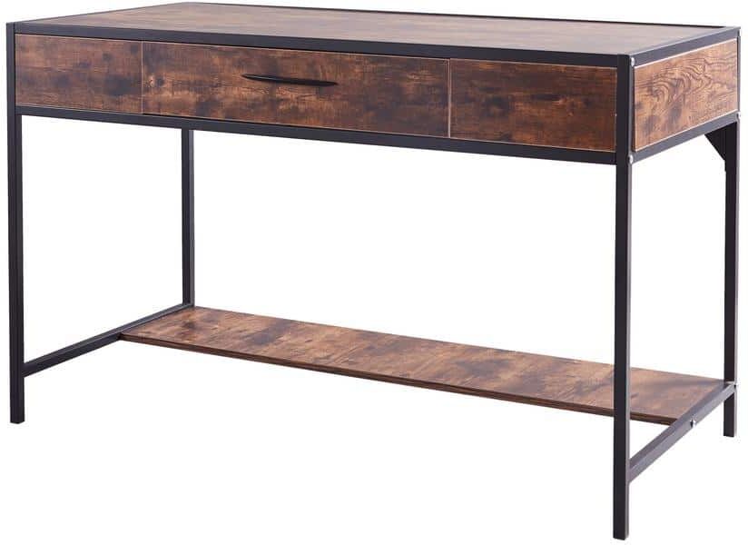 Boyel Living 47 in. W Rectangle Brown Wood 1-Drawer Executive Desk with Storage