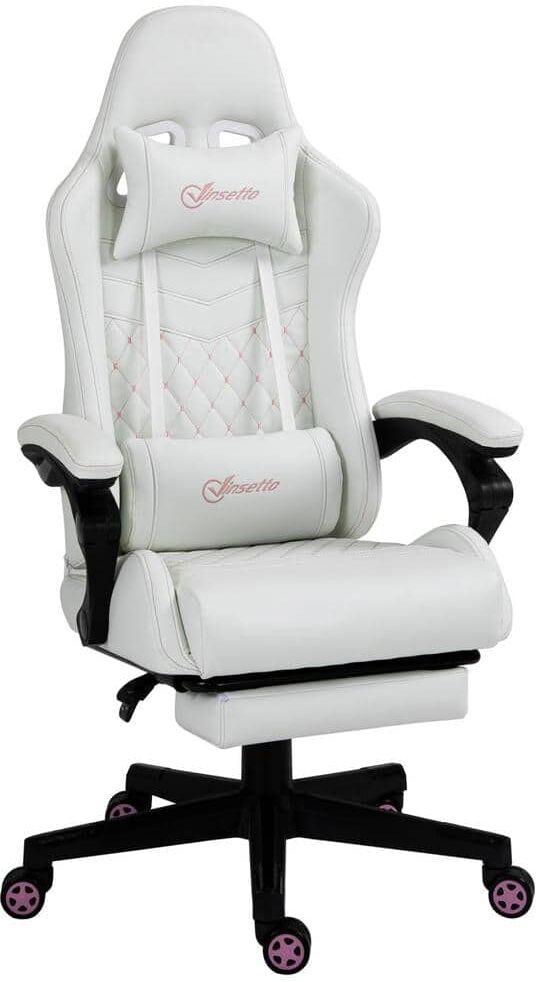 Vinsetto White High Back Gaming Chair Racing Computer Chair with Swivel Wheel Headrest Lumbar Support and Armrest