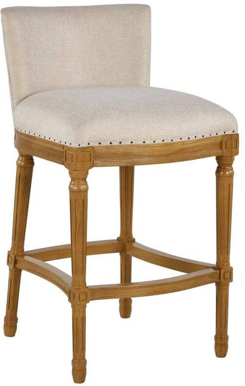 Boraam Francesca 30 in. Product Height Natural/Tan High Back Linen and Oak Bar Stool