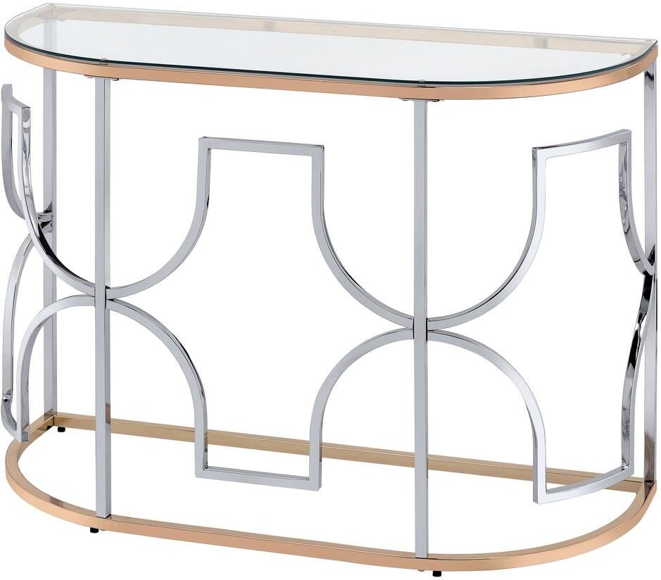 Furniture of America Tuba 42 in. Chrome and Gold Half-Circle Glass Console Table