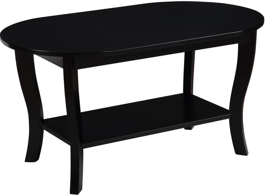 Convenience Concepts American Heritage 36 in. Black Oval MDF Coffee Table with Shelf