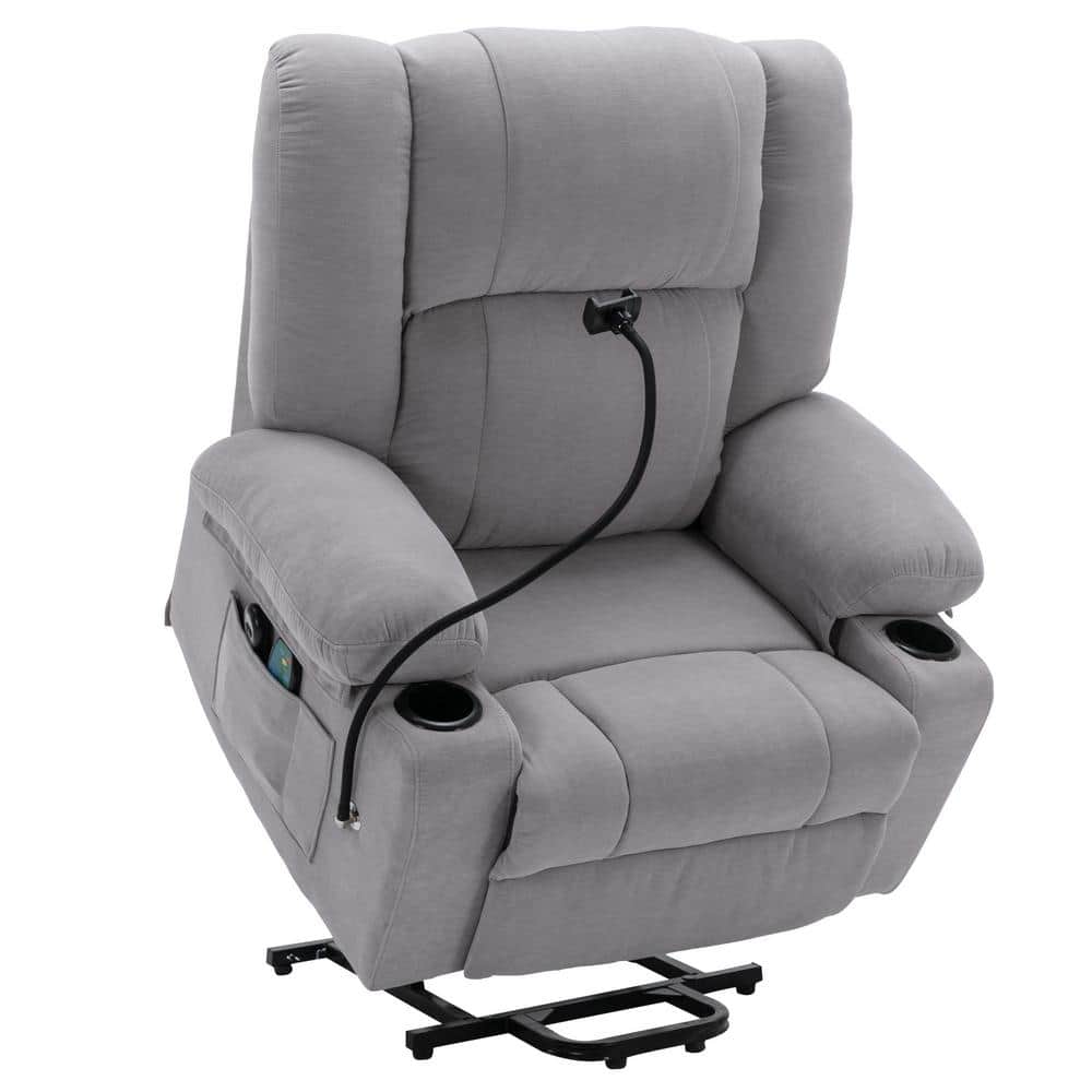 Merax Gray Power Lift Massage and Heating Recliner for Elderly with Remote, Phone Holder, Side Pockets and Cup Holders