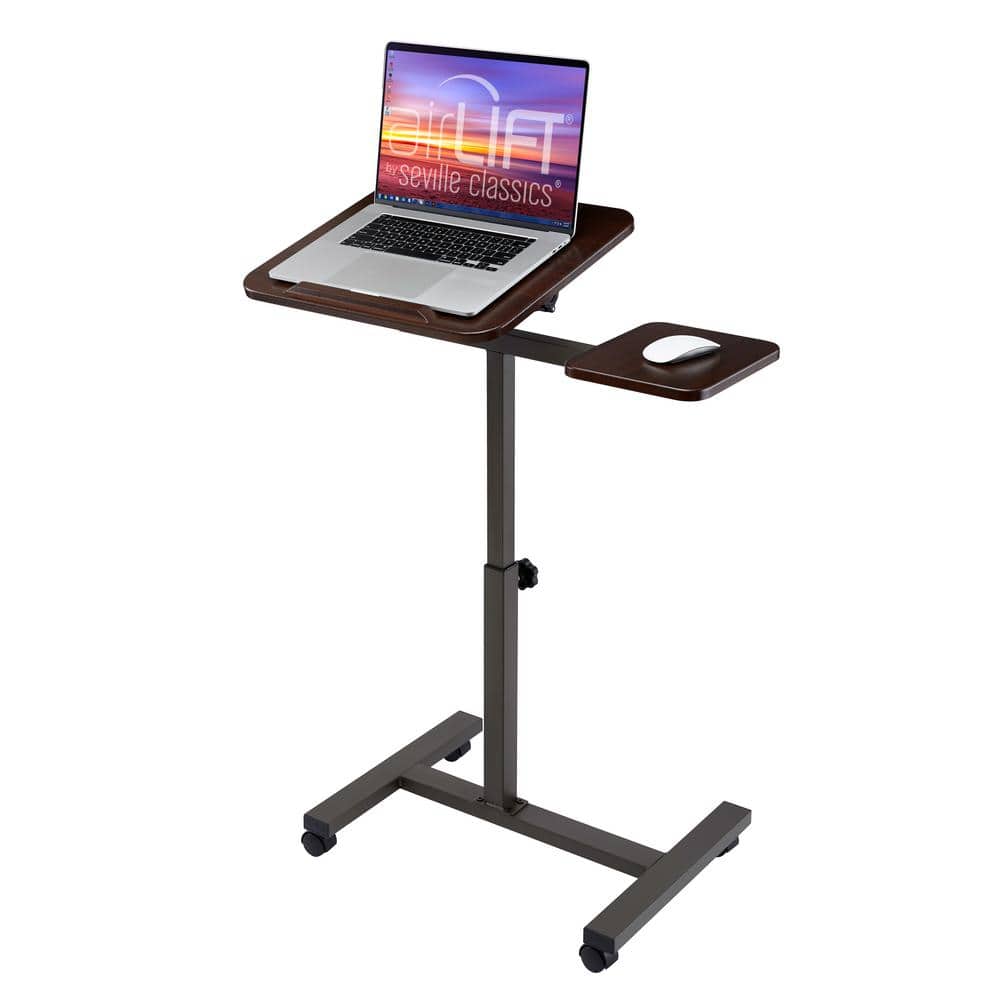 Seville Classics 26 in. Walnut Tilting Sit-Stand Computer Desk Cart with Mouse Pad Table