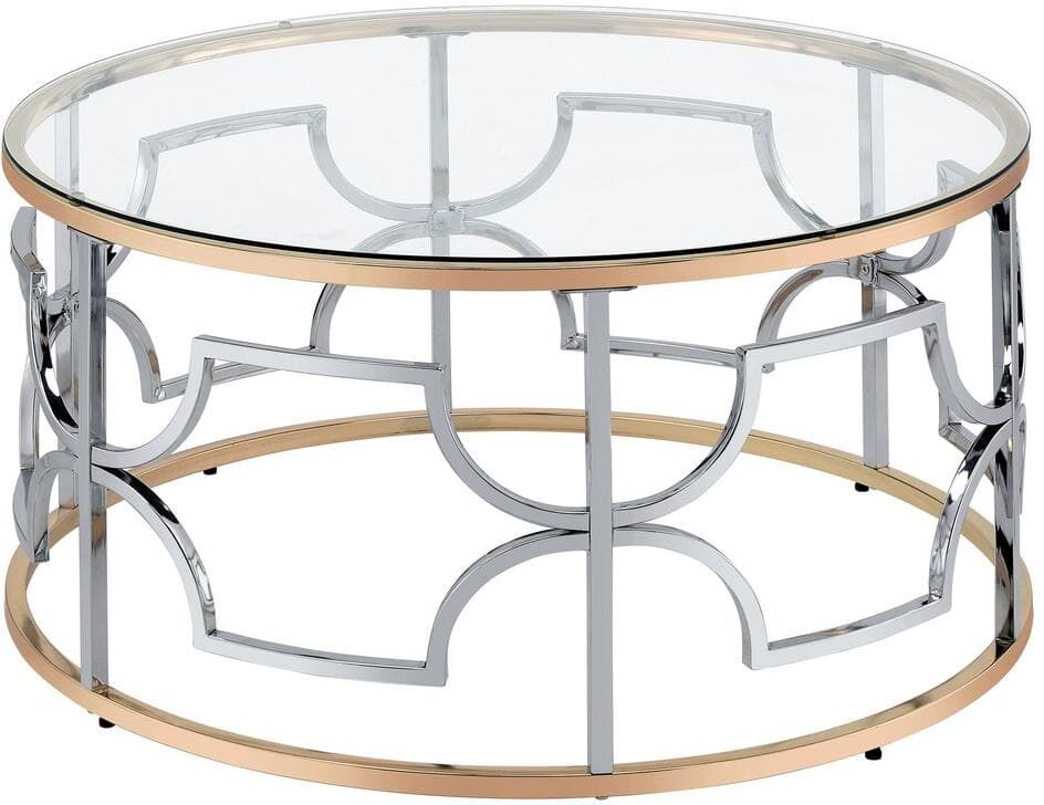 Furniture of America Tuba 36 in. Chrome and Gold Round Glass Coffee Table