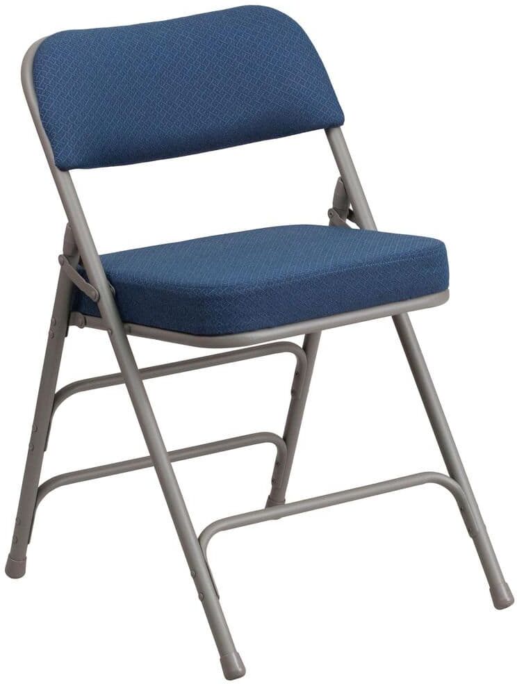 Flash Furniture Hercules Series Premium Curved Triple Braced & Double Hinged Navy Fabric Upholstered Metal Folding Chair