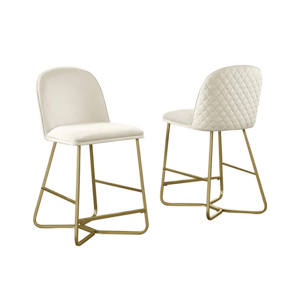 Best Quality Furniture Lola 24 in H. Cream Low Back Counter Height Chair With Gold Paint Legs And Velvet Fabric (Set of 2)