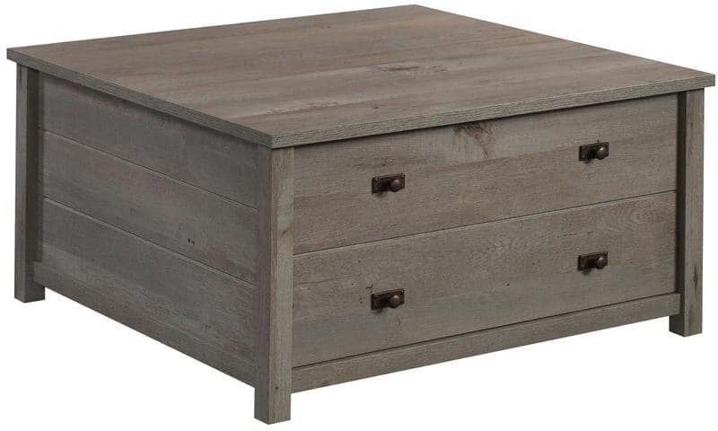 SAUDER Cottage Road 32 in. Mystic Oak Square Composite Wood Top Coffee Table with Storage