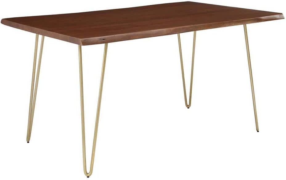 MODWAY Henley in Gold Walnut Live Edge Acacia Wood 60 in. 4 Leg Dining Table 6 Seating Capacity