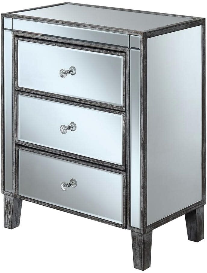 Convenience Concepts Gold Coast Weathered Gray Large 3-Drawer Mirrored End Table