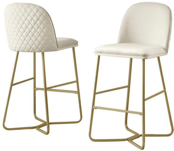 Best Quality Furniture Erwin 29 in H. Cream Low Back Bar Stool With Gold Paint Legs And Velvet Fabric (Set of 2)