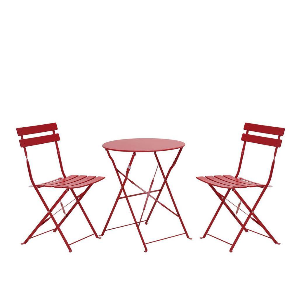 Tatahance 23.6 in. Red Small Round Steel Coffee Table with 2-Piece Chair