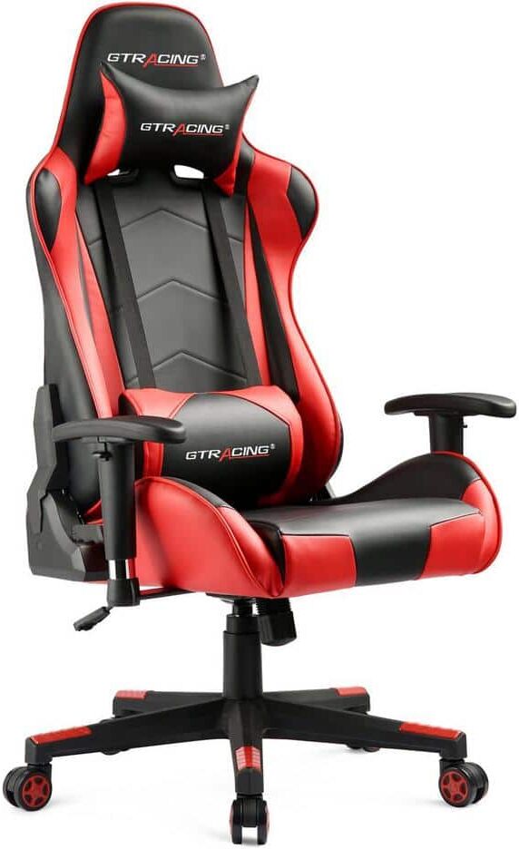 Lucklife Red Gaming Chair Racing Office Computer Ergonomic Leather Game Chair with Headrest and Lumbar Pillow Esports Chair