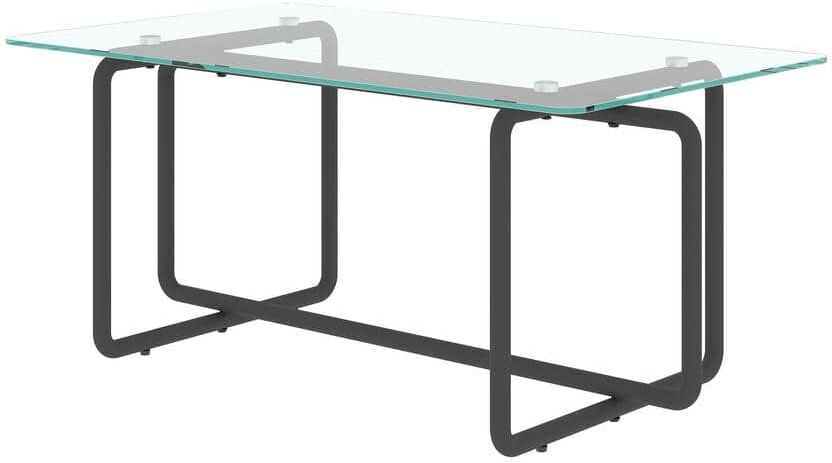 Modern 39.37 in. Black Rectangle Tempered Glass Coffee Table with Metal Legs and Adjustable Base Tea Table