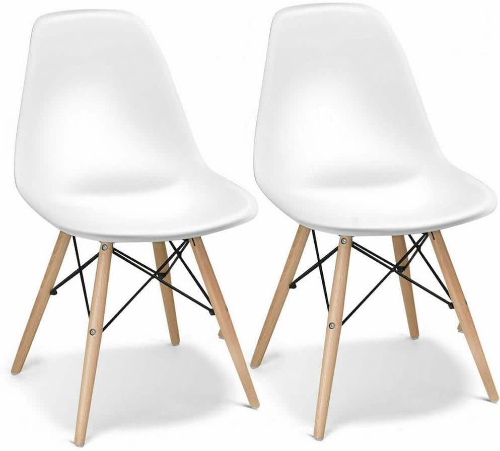 Costway White Dining Chairs Mid Century Modern Wooden Legs Kitchen Living Room (Set of 2)