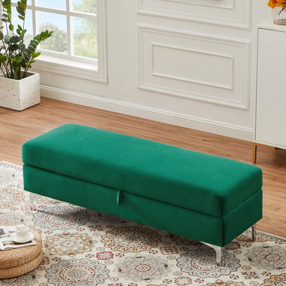 KINWELL 55.9 in. W Green Rectangle Footstool with Storage Ottoman