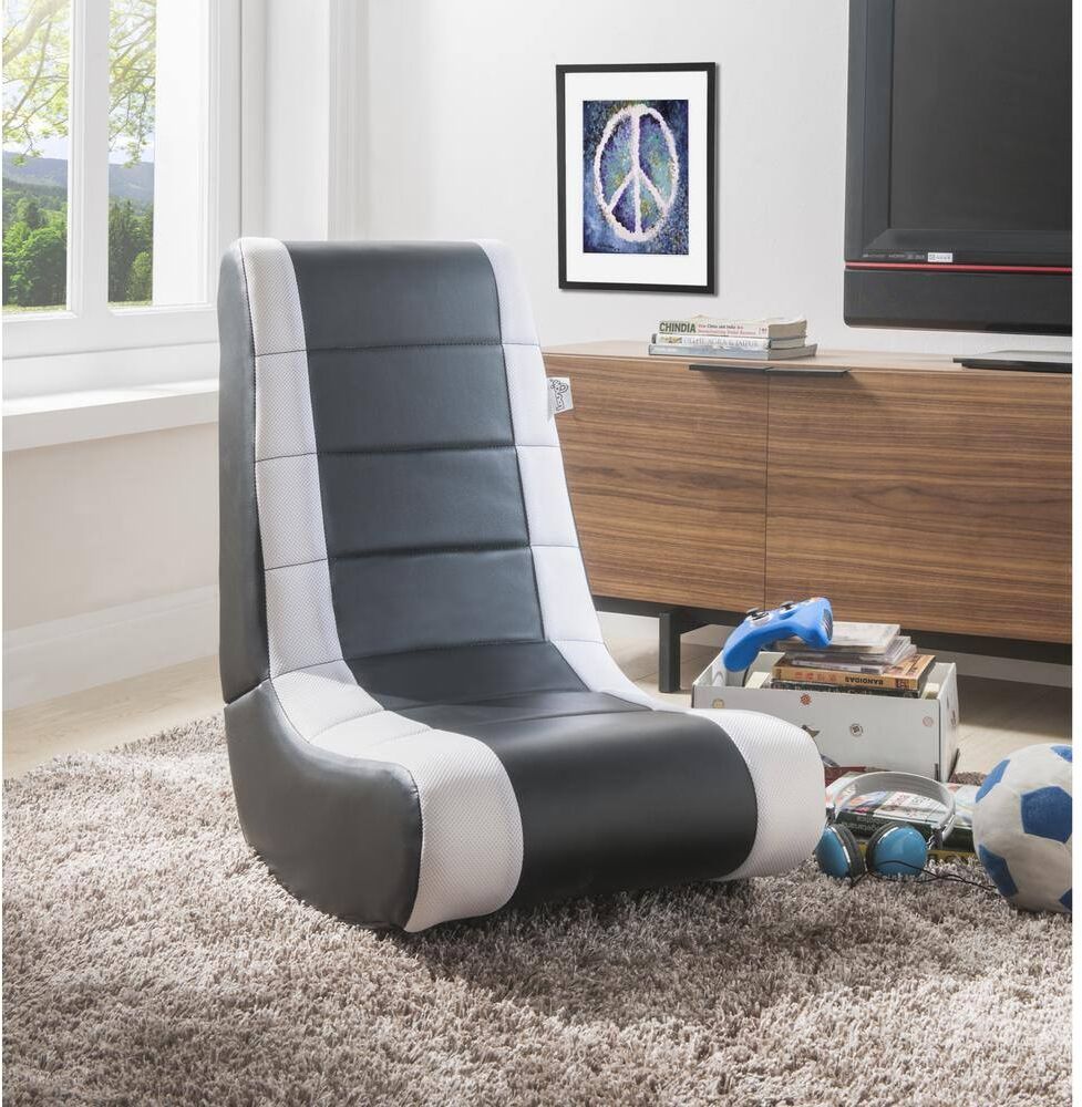 Loungie Rockme Black/White PU Leather Folding Game Chair With Armless