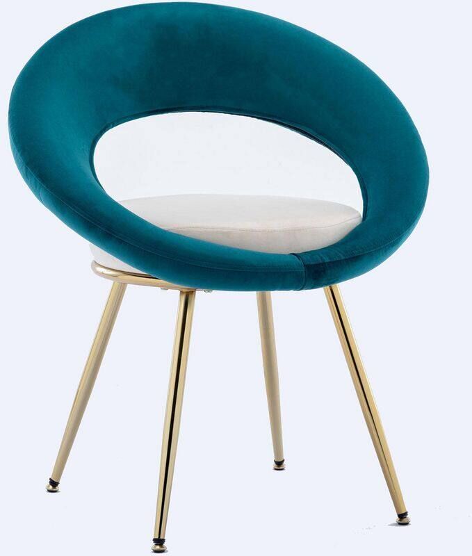 Modern Peacock Blue Velvet Accent Chair with Gold Plated Legs