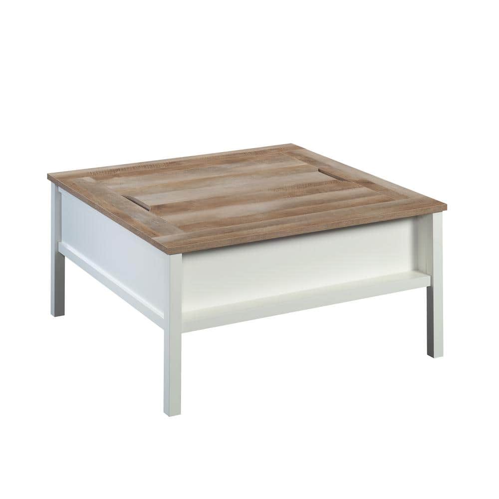 SAUDER Cottage Road 38.465 in. Soft White Square Composite Coffee Table with Removable Gaming Top