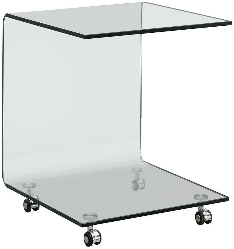 Coaster Home Furnishings 19.75 in. Clear C-Shaped Glass Mobile Accent Table with Bottom Shelf