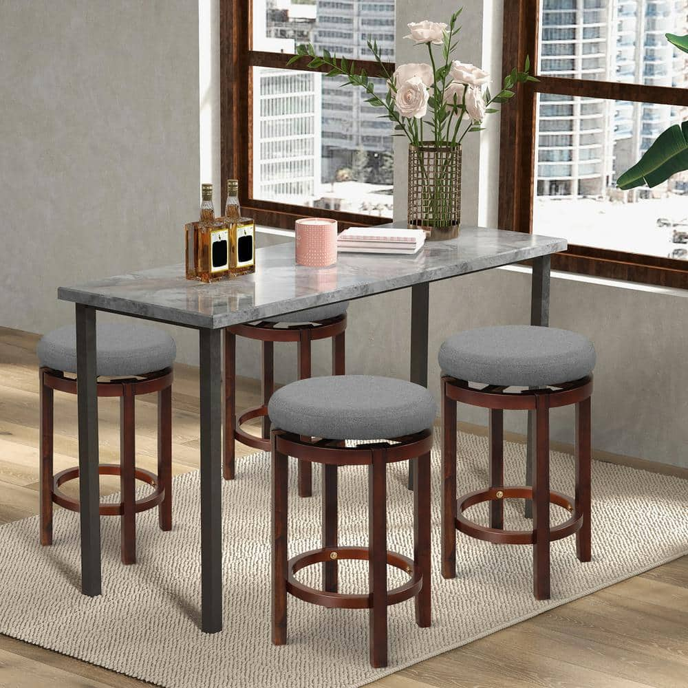 Gymax 26 in. Grey Wood Set of 2 Swivel Bar Stool Kitchen Kitchen Island Stool Pub and Cafe withCushion