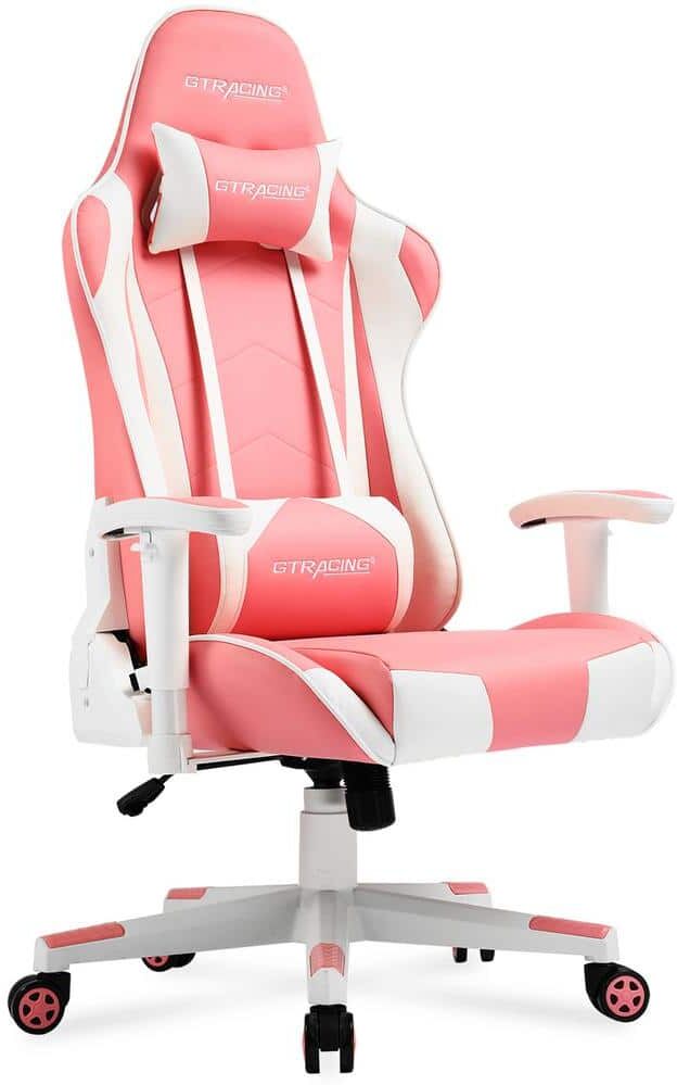 Lucklife Pink Gaming Chair Racing Office Computer Ergonomic Leather Game Chair with Headrest and Lumbar Pillow Esports Chair