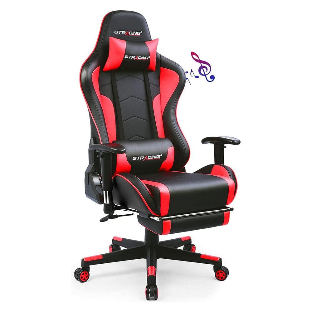 Lucklife Red Gaming Chair with Footrest, Bluetooth Speakers Ergonomic High Back Music Video Game Chair Leather Desk Chair
