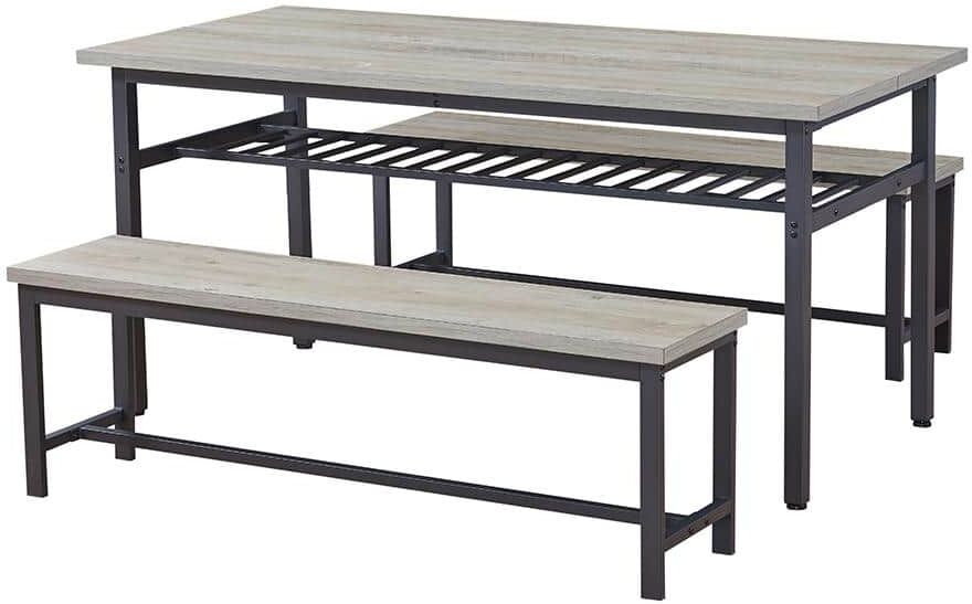 YOFE 3-Piece Rustic Gray Oversized Kitchen Dining Table Set with 2 Benches for Home Kitchen, Dining Room (Seats 6)