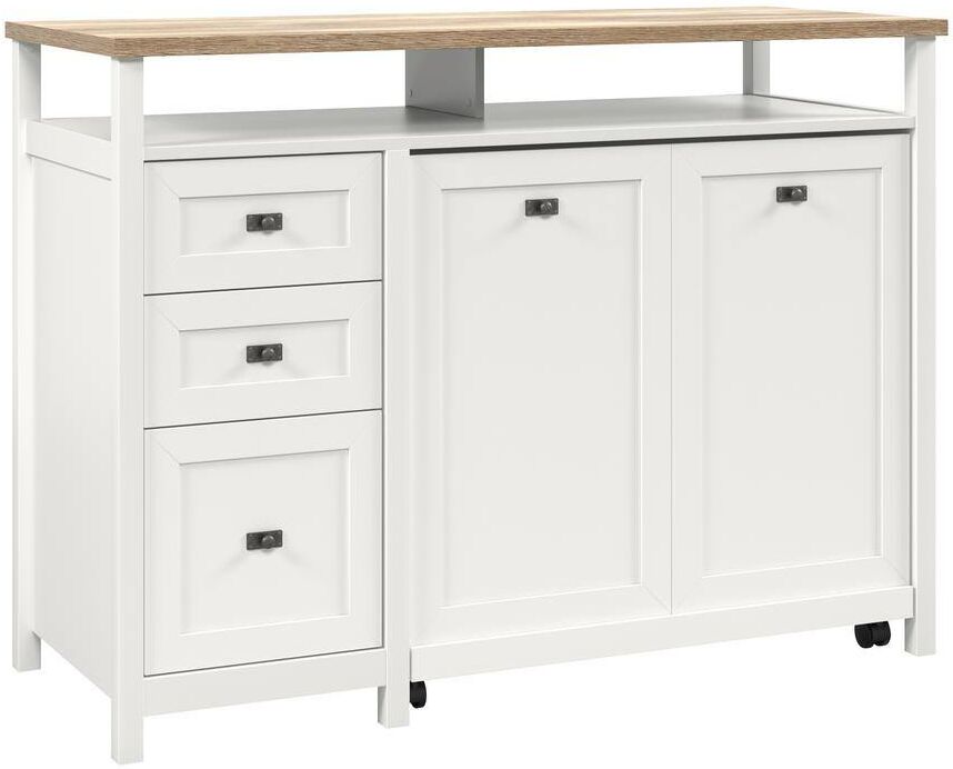 SAUDER Cottage Road 53.15 in. White TV Credenza with 3 Drawers Fits TV's up to 55 in. with Hidden Pull-Out Desk