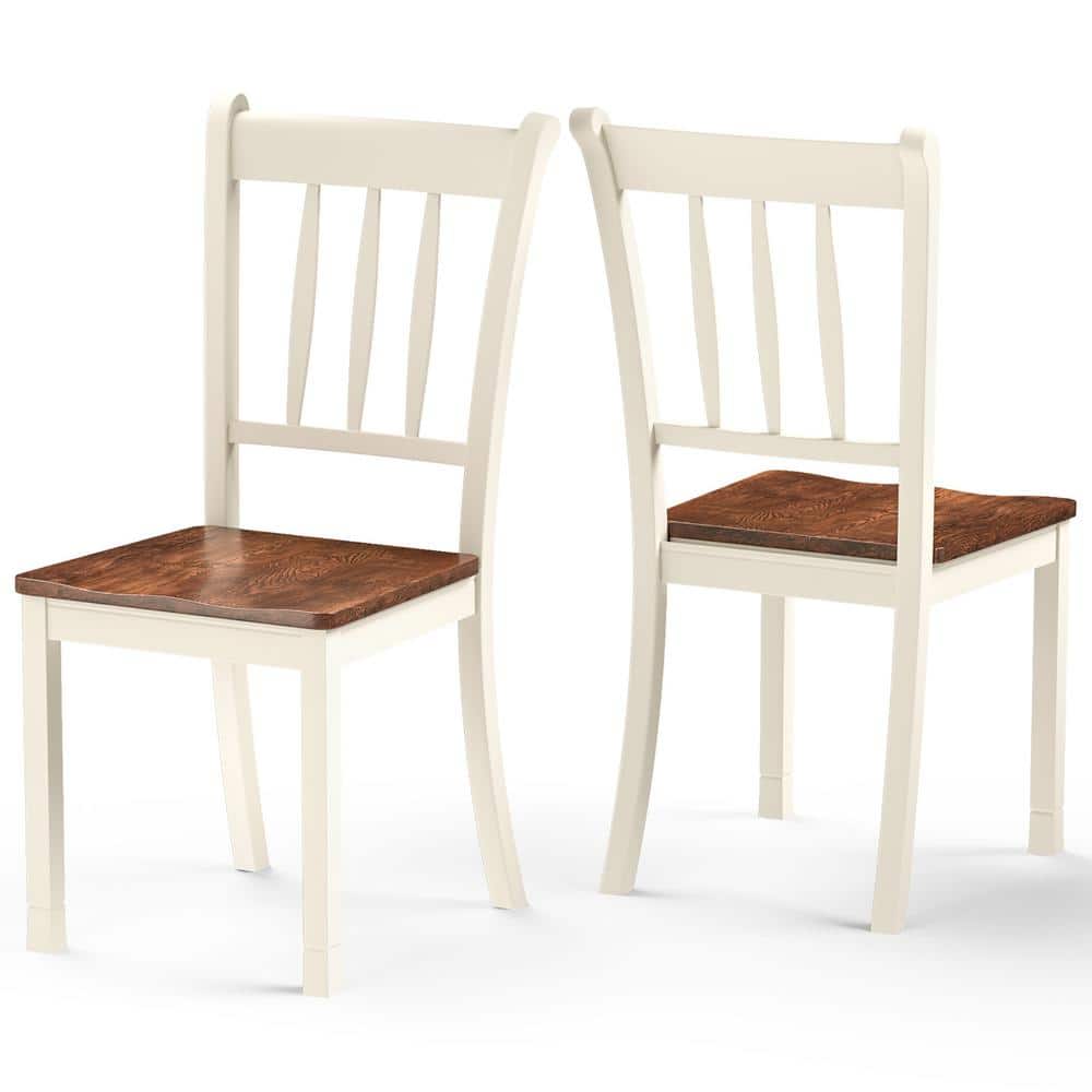 Costway White Wood Dining Chair High Back Rubber Wood Kitchen Whitesburg Side Chair Set of 2