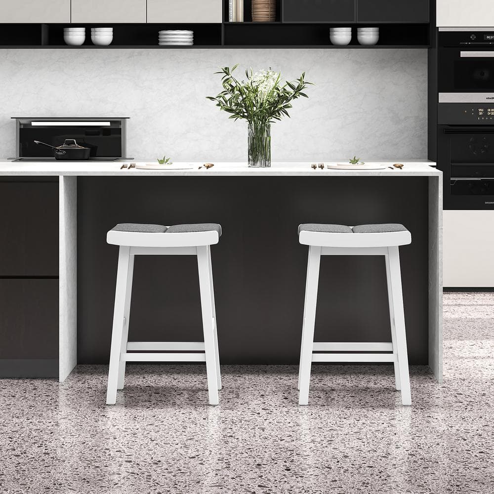 Costway 26 in. Gray Backless Wood Bar Stool Counter Height Kitchen Island Chairs Set of 2