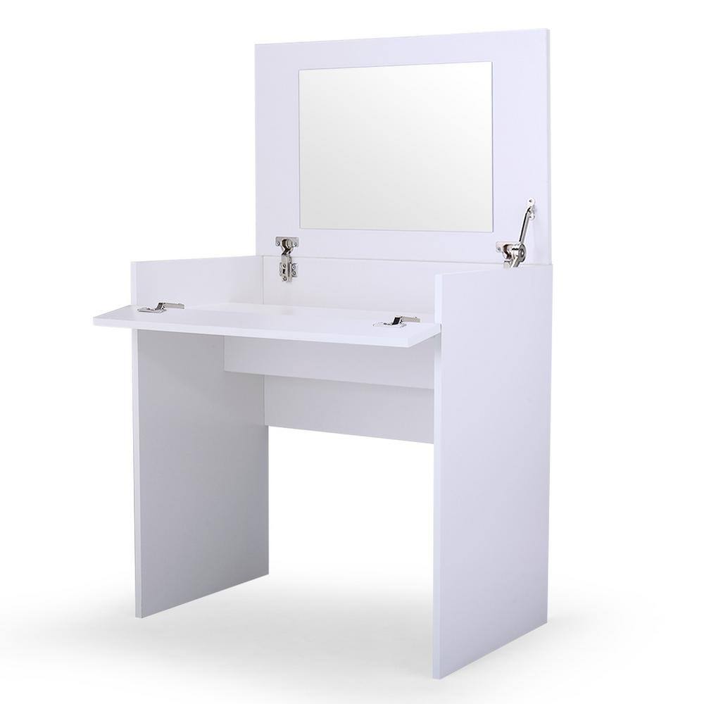 Tidoin White Wood Dresser with Mirror and Stool 31 in. H x 30 in. W x 18.5 in. D