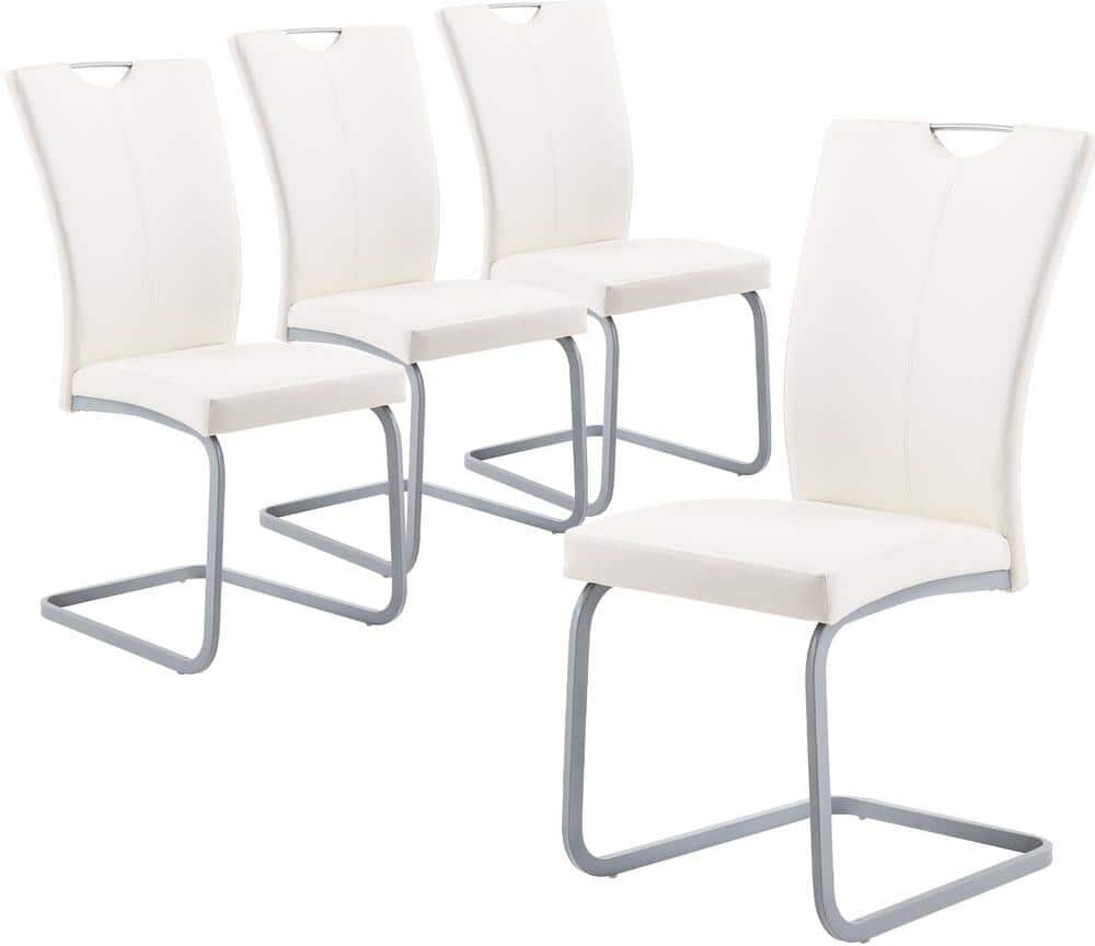 GOJANE White Modern Upholstered High Back Leather Side Dining Chairs with Firm Legs for Home Kitchen Furniture（Set of 4）