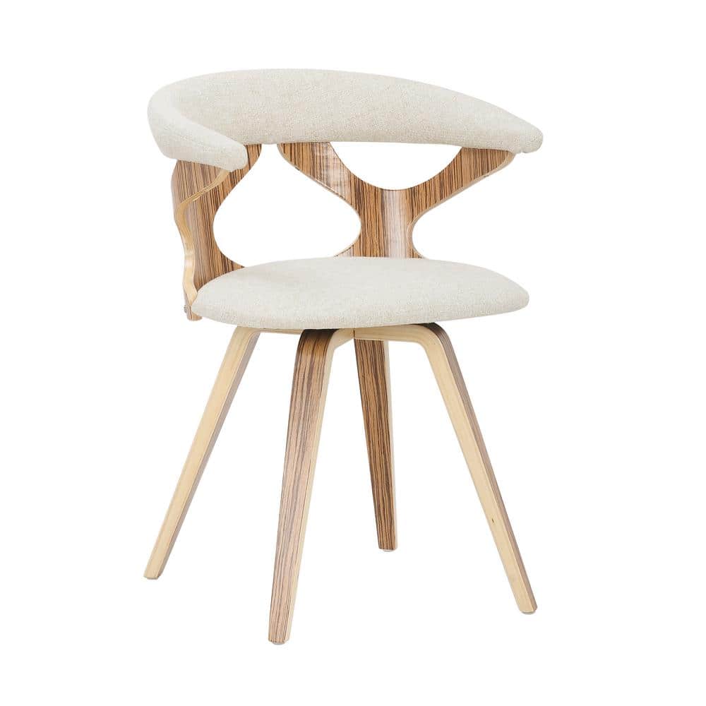 Lumisource Gardenia Zebra Wood and Cream Fabric Swivel Dining Chair