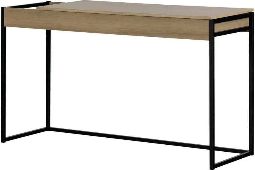 South Shore Mezzy 47 in. Rectangle Light Walnut MDF no Drawer Desk with Metal Legs