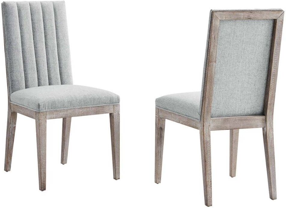 MODWAY Maisonette French Vintage Tufted Fabric Dining Side Chairs Set of 2 in Light Gray