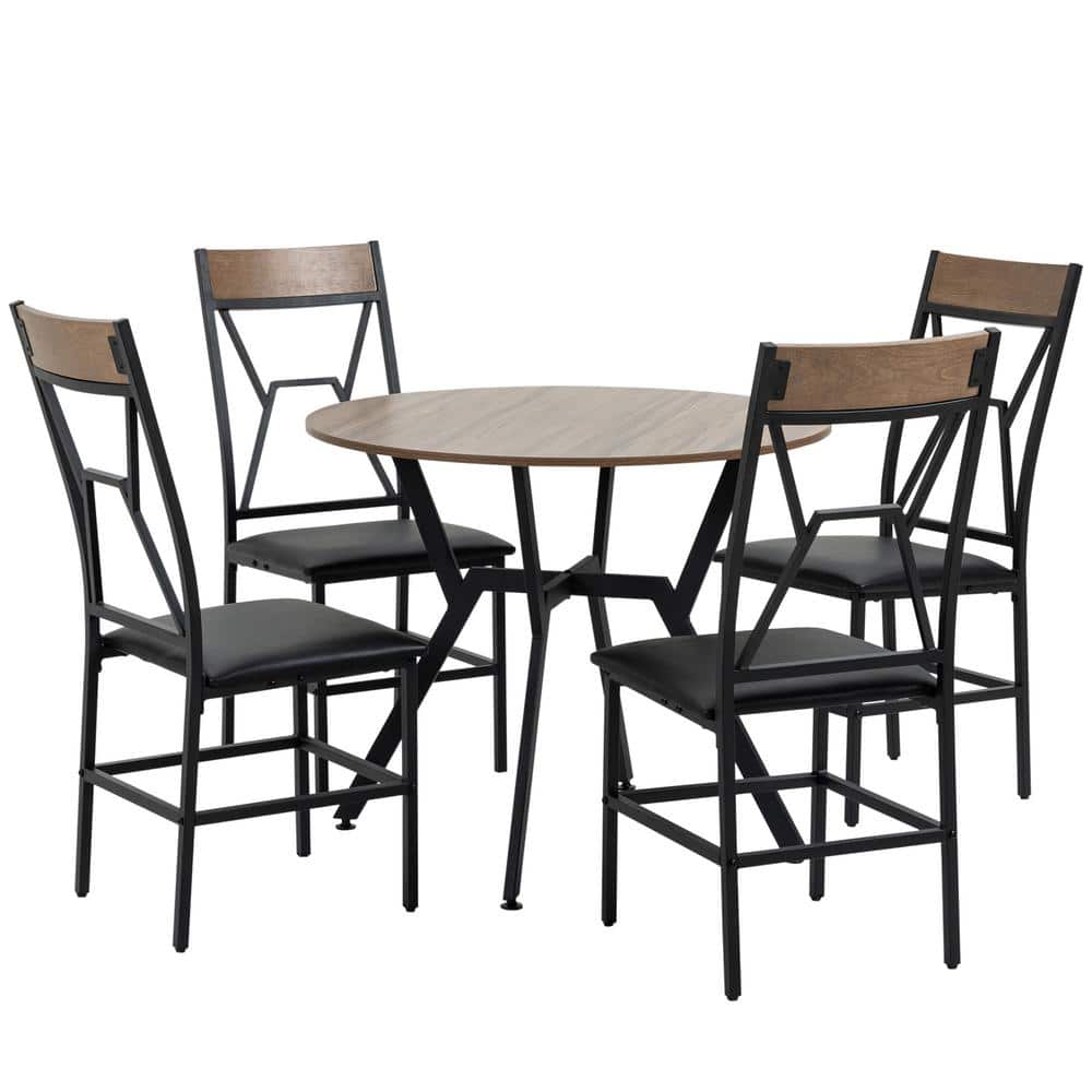 HOMCOM Dining Table Set Industrial Kitchen Table and Chairs Set 5-Piece