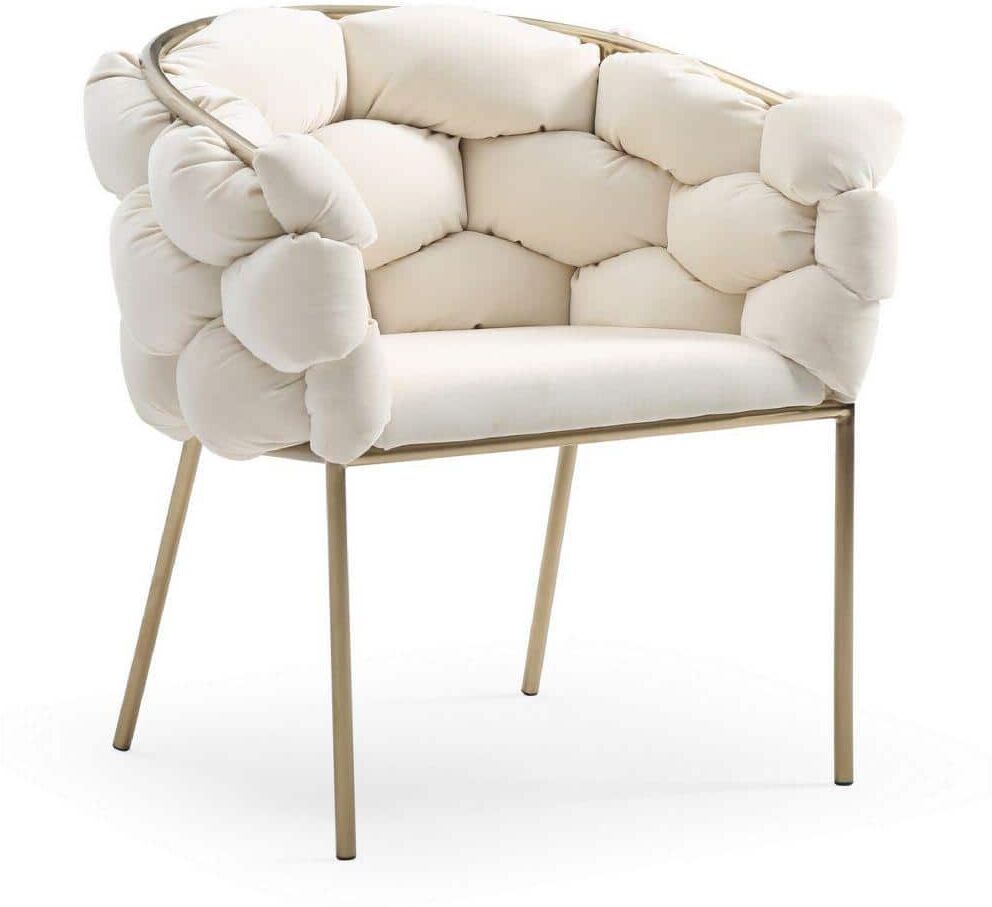 Benjara Cream Fabric Bubble Tufted Back Dining Chair