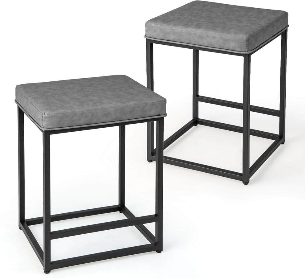 Costway 24 in. Grey Counter Height Backless Metal Bar Stools Kitchen Island Bar Chairs (Set of 2)