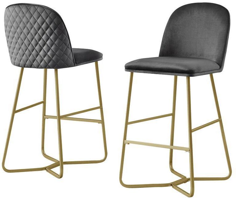 Best Quality Furniture Erwin 29 in H. Dark Grey Low Back Bar Stool With Gold Paint Legs And Velvet Fabric (Set of 2)