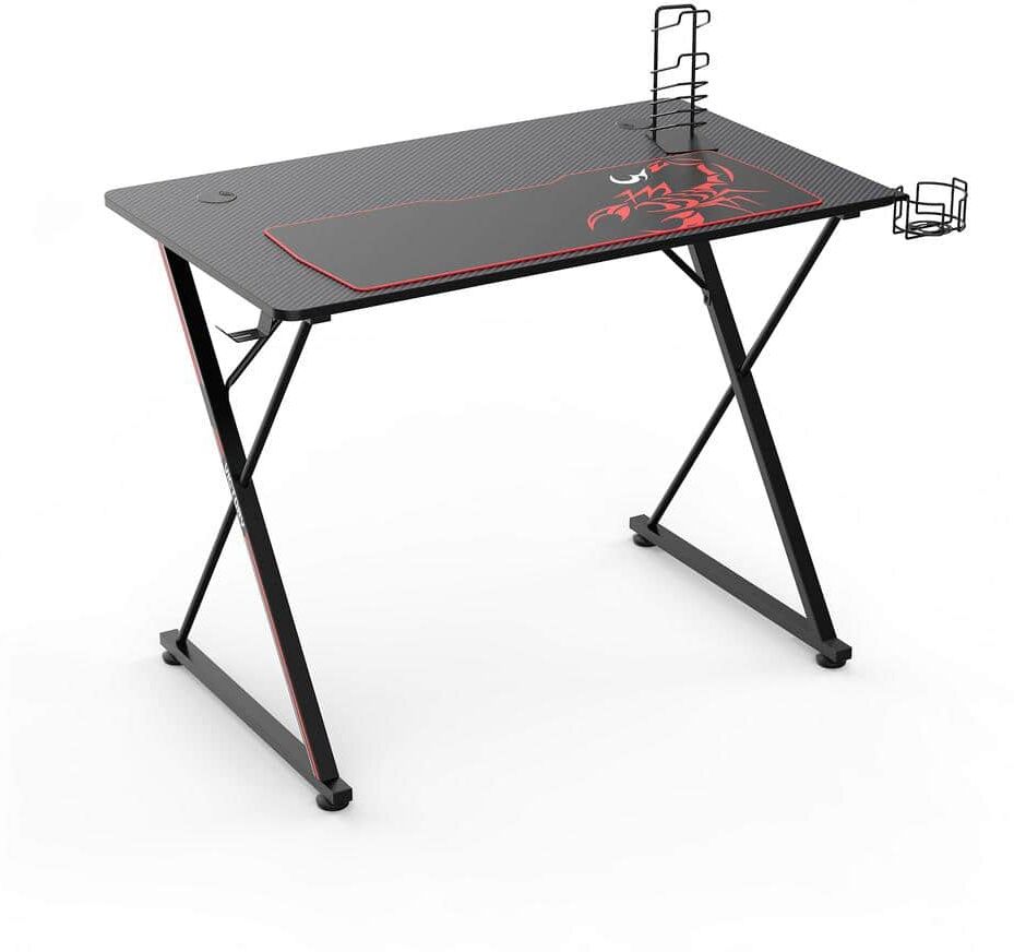 ProHT PX Series 39 in. Black Computer Gaming Desk with Cup Holder, Gear Rack, Headphone Hook, Socket Holder