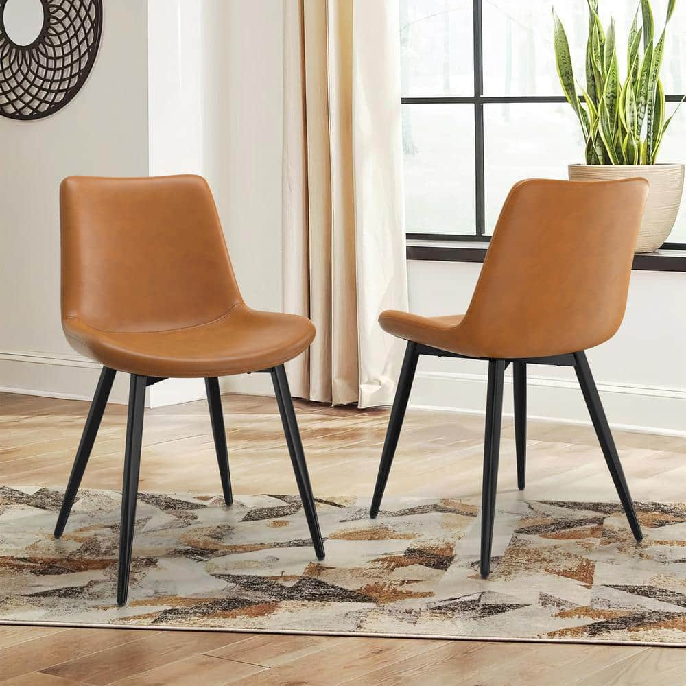 LUE BONA Abraham 31.5 in. Whiskey Brown Faux Leather With Bentwood Upholstered Seat Metal Legs Kitchen Dining Room Chair Set of 2