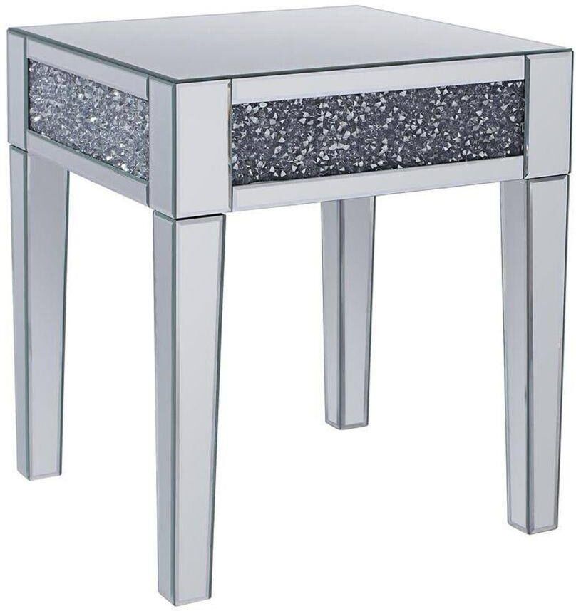 Benjara Clear Faux Crystals Inlay Wood and Mirror End Table