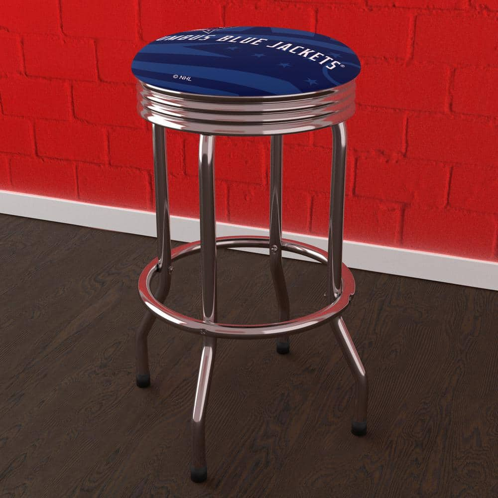 Columbus Blue Jackets Logo 29 in. Blue Backless Metal Bar Stool with Vinyl Seat