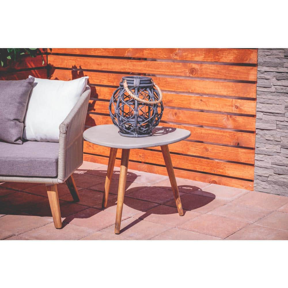 Litton Lane Gray Round Wood Outdoor Accent Table with Concrete Inspired Top and Slender Tapered Legs