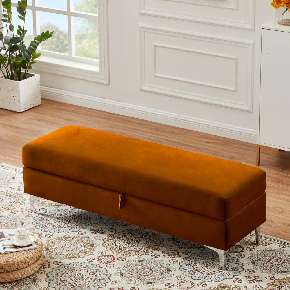 KINWELL 55.9 in. W Brown Rectangle Footstool with Storage Ottoman