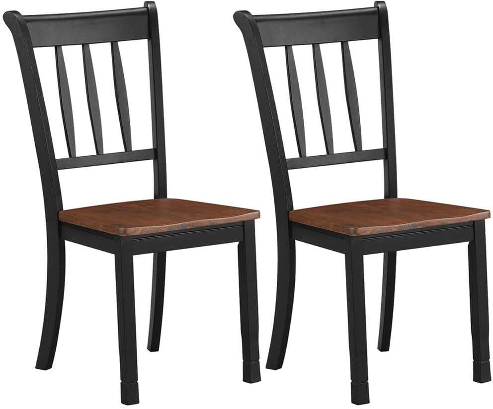 Costway Black Wood Dining Chair High Back Rubber Wood Kitchen Whitesburg Side Chair Set of 2