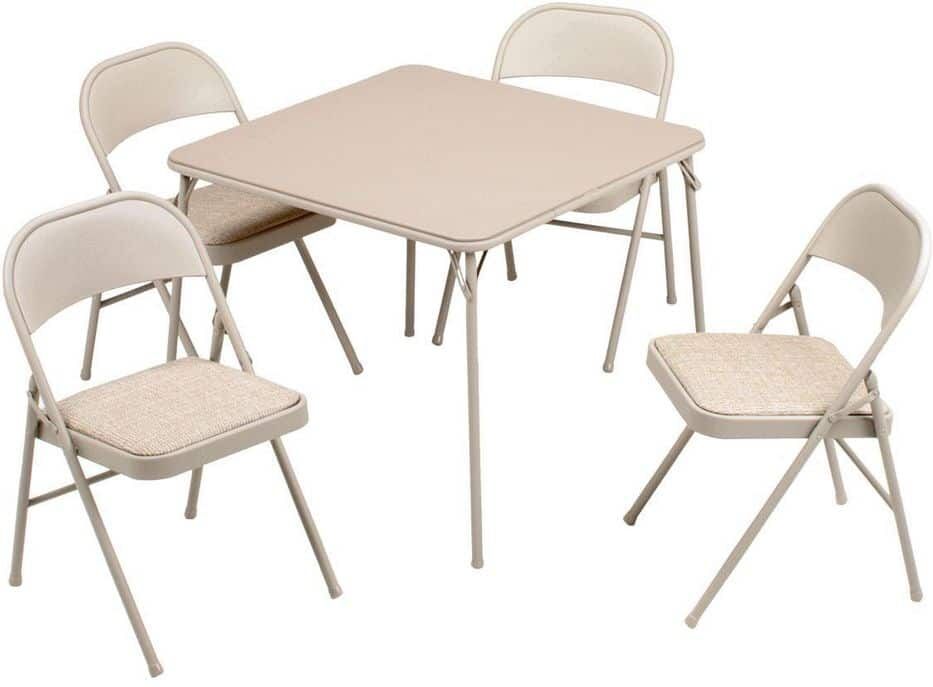 Meco Sudden Comfort 5 Piece 34x34 Card Table and 4 Chairs Folding Furniture Set, Tan Finish