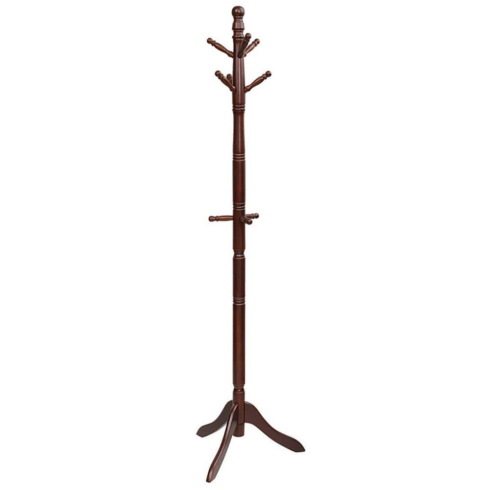 Clihome Brown Entryway Height Adjustable Coat Stand with 9 Hooks